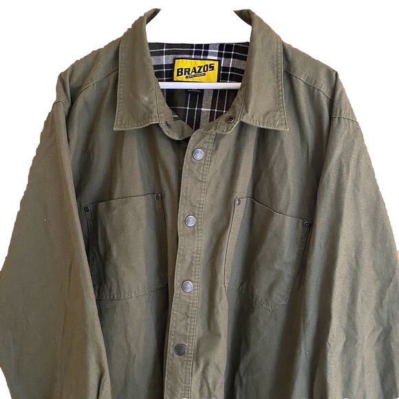 BRAZOS WORK FORCE Jacket Green Twill Flannel Lined Snap Outdoor Mens 2XL XXL - Picture 10 of 12
